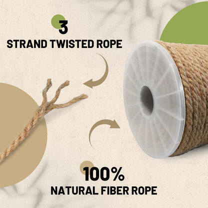 SDHUATUO Jute Twine Rope 8mm x 328ft, Natural Hemp String for Gardening, Crafting, Cat Scratching Post, DIY Crafts, Bundling, Home Decor