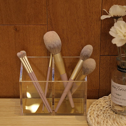 Mouchoi Modern Acrylic Pen Holder with 2 Compartments Gold Base, Multifunctional Pencil Holder for Desk Gold Mirror, Makeup Brush Holder, Marker Holder for Office, Classroom, Home