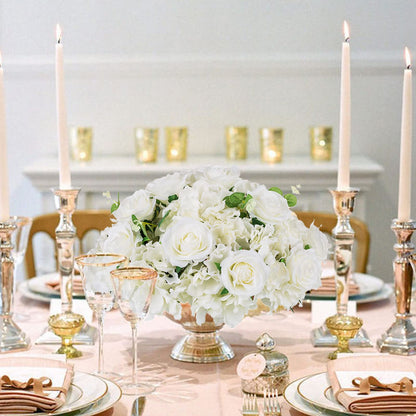 BLOSMON Wedding Flower Centerpieces for Tables: 10 Pcs 15.7" Large White Rose Hydrangea Artificial Flowers Ball Decorations - Faux Silk Floral Bouquet Arrangement for Home Party Event Decor