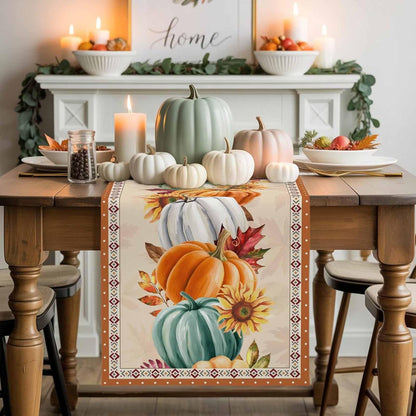 LooPoP 13x72 Inches Thanksgiving Fall Pumpkin Table Runners Maple Leaf Orange Lattice Long Washable Table Runner
