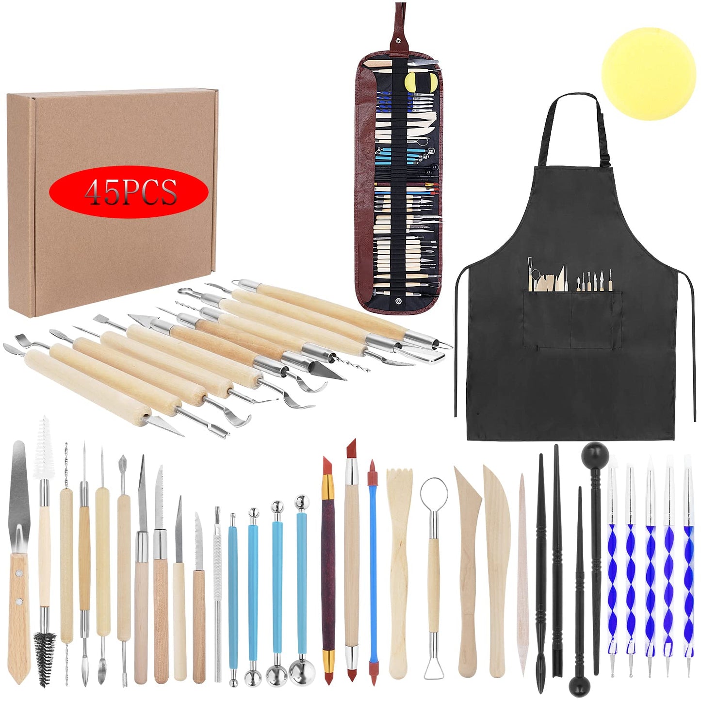 Yagugu Pottery Clay Tools for Adults Sculpting, 45Pcs Basic Wood Ceramics Carving Polymer Clay Tool Supplies kit Supplies for Artists Modeling Shaping Building for Art&Craft Gifts
