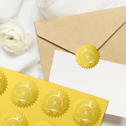 CRASPIRE 408Pcs Attendance Award Clock Gold Foil Embossed Stickers 2" Self Adhesive Envelopes Seals Round Labels for Wedding Invitation Graduation Corporate Certificates Diplomas Gift Wrapping Decor