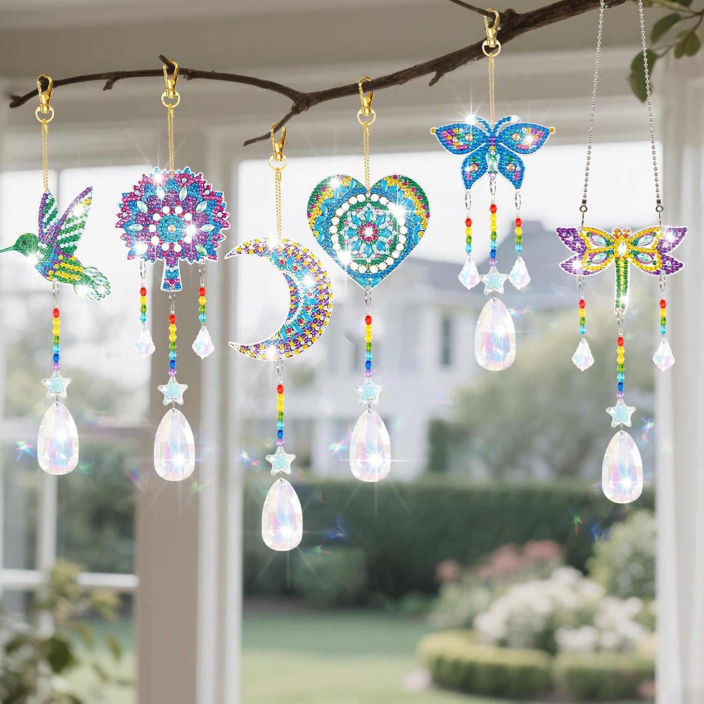 YUNVI 6 Pcs Diamonds Paintings Suncatcher, Double Sided 3D Diamonds Paintings Wind Chime Paint by Number, Diamond Paintings Hanging Ornaments for Adults Home Garden