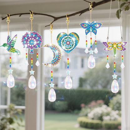 YUNVI 6 Pcs Diamonds Paintings Suncatcher, Double Sided 3D Diamonds Paintings Wind Chime Paint by Number, Diamond Paintings Hanging Ornaments for Adults Home Garden