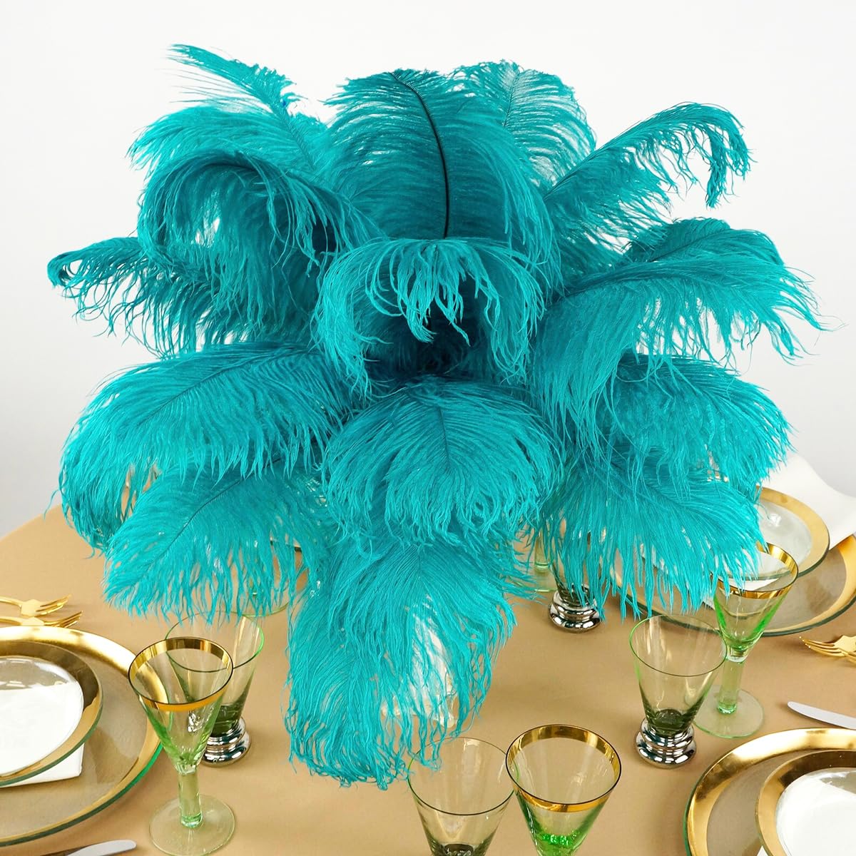 Ostrich Feathers 14-16 inch(35-40cm) Natural Bulk 10pcs Peacock Blue Feathers for Crafting Vase Wedding Party Home Christmas Day Decoration (Peacock Blue, 14-16 inch)