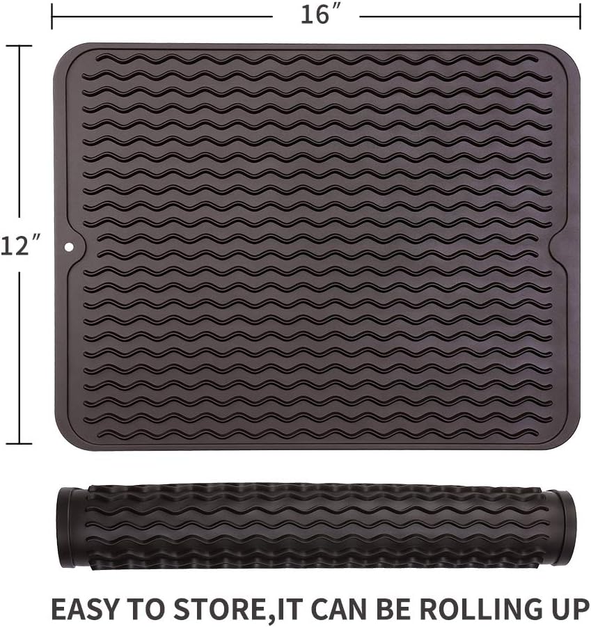 Silicone Dish Drying Mat | Eco-friendly, Heat-resistant Kitchen Counter or Sink Mat, 16 x 12 inches
