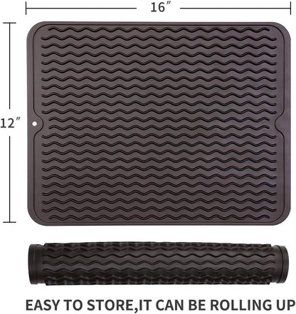 Silicone Dish Drying Mat | Eco-friendly, Heat-resistant Kitchen Counter or Sink Mat, 16 x 12 inches