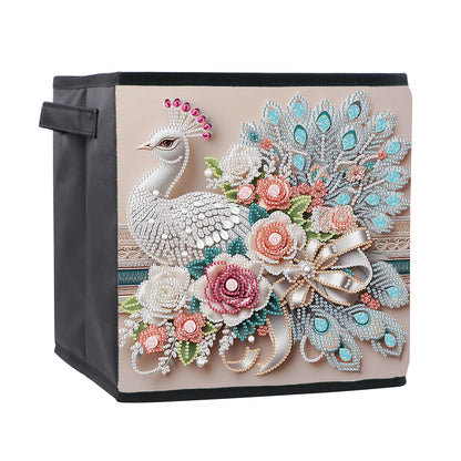 Diamond Painting Storage basket Kits for Adults,White Peacock Pattern of Special Shape Diamond Art Storage Basket,Book Clothing storage bag for Home Creative Decorate Gifts