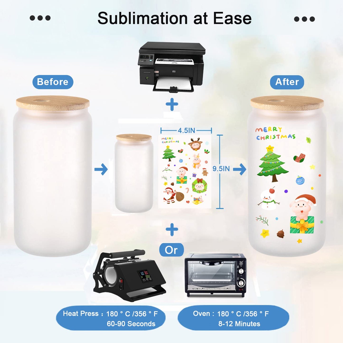 JMScape Sublimation Glass Blanks with Bamboo Lid 4pc Set, 16oz Frosted Glass Cups with Lids and Straws, Beer Can Glass Tumblers, Iced Coffee Soda Drinks Beer Cups