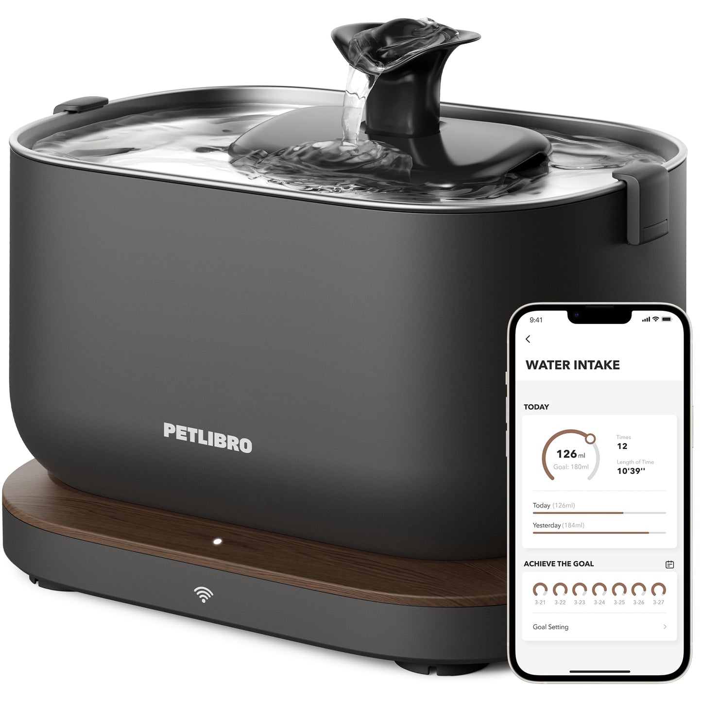 PETLIBRO Cat Water Fountain, App Monitoring Pet Fountains for Cats Indoor with Stainless Steel Tray, 2.5L/84oz Dockstream Automatic Water Dispenser for Drinking, 2.4G Wi-Fi Smart Bowl Inside