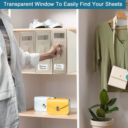 Premium Bed Sheet Organizers and Storage (3 Pack), Foldable Cube Storage for Linen Sheets, Duvet Covers, and Blankets