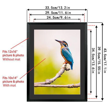 Mxtallup 12x16 Diamond Painting Frame with 10x14 in Black Mat ，Display Pictures 10x14 in With Mat or 12x16 in Without Mat, 30x40 cm Poster Picture Frames 25x35 cm Photo Frames Wood,Black