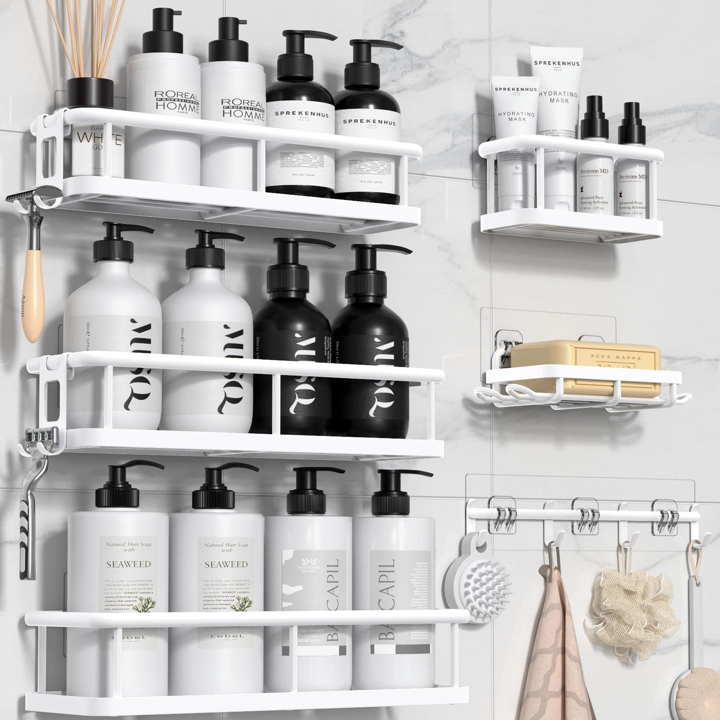 YASONIC Shower Caddy, 100% Rustproof Shower Shelves for Inside Shower, No Drilling Bathroom Organizers and Storage, 6 Pack Large Capacity Bathroom Shelves for Kitchen & Home Decor