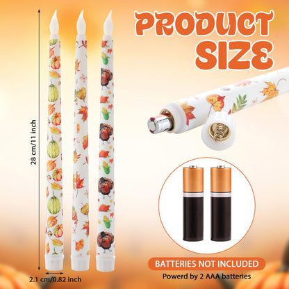 Kittmip 6 Pcs Thanksgiving Flameless Taper Candles 11 Inch Harvest Battery Operated LED Fall Leaves Pumpkin Turkey Candles Table Centerpiece for Home Party Decor