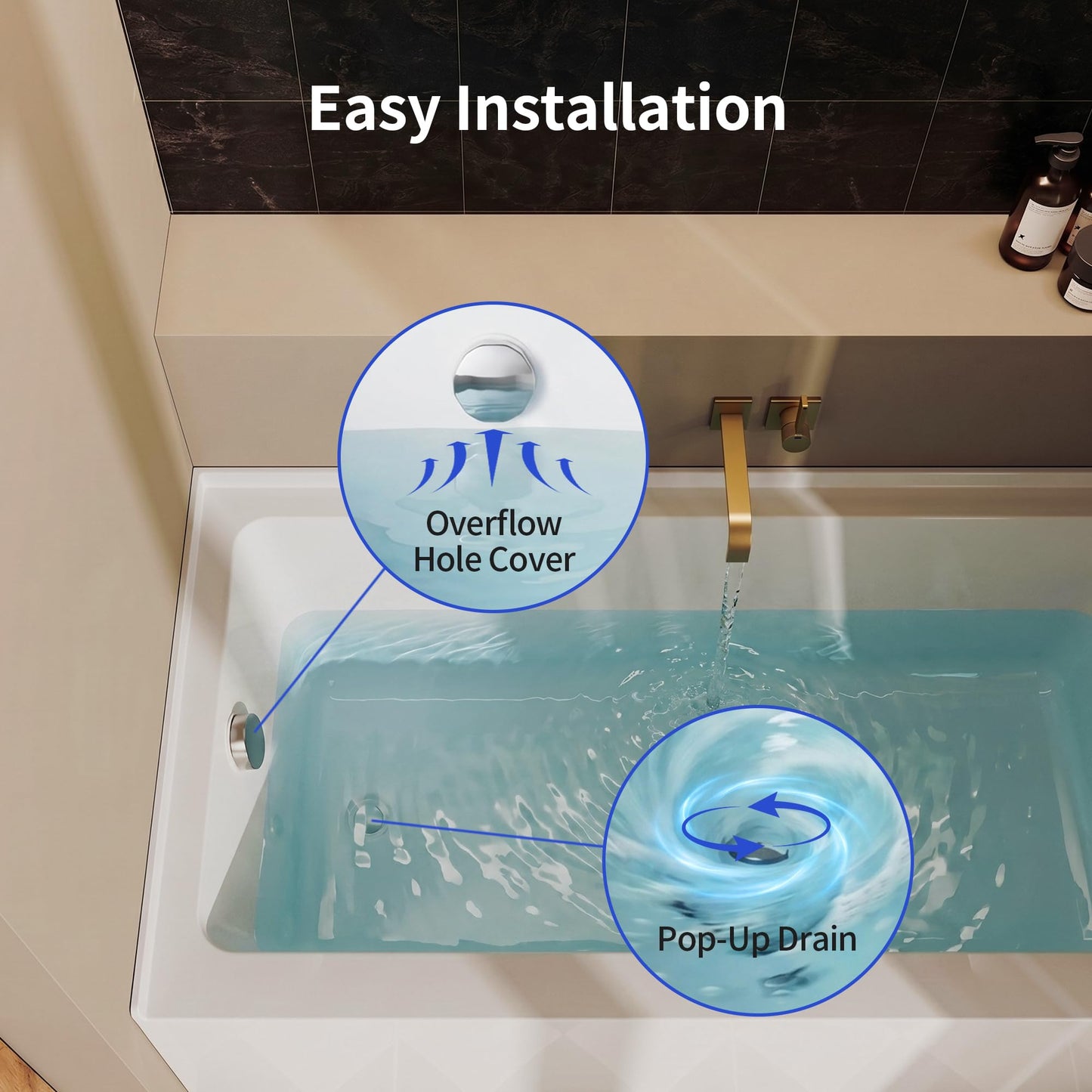 DeerValley 60" x 30" Alcove Acrylic Bathtub, Left Drain Integrated Apron Soaking Bath Tub, Ergonomic Deep Soak Tub with Pop-Up Drain and Integrated Overflow System, White, DV-1T0195L