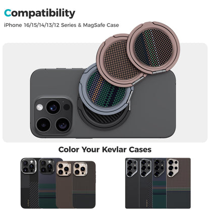 BENKS ArmorPop Magnetic Phone Grip & Stand for MagSafe, 360° Rotation Adjustable Phone Ring Holder for iPhone 17/16/15/14/13/12 Series, Durable Kevlar Design
