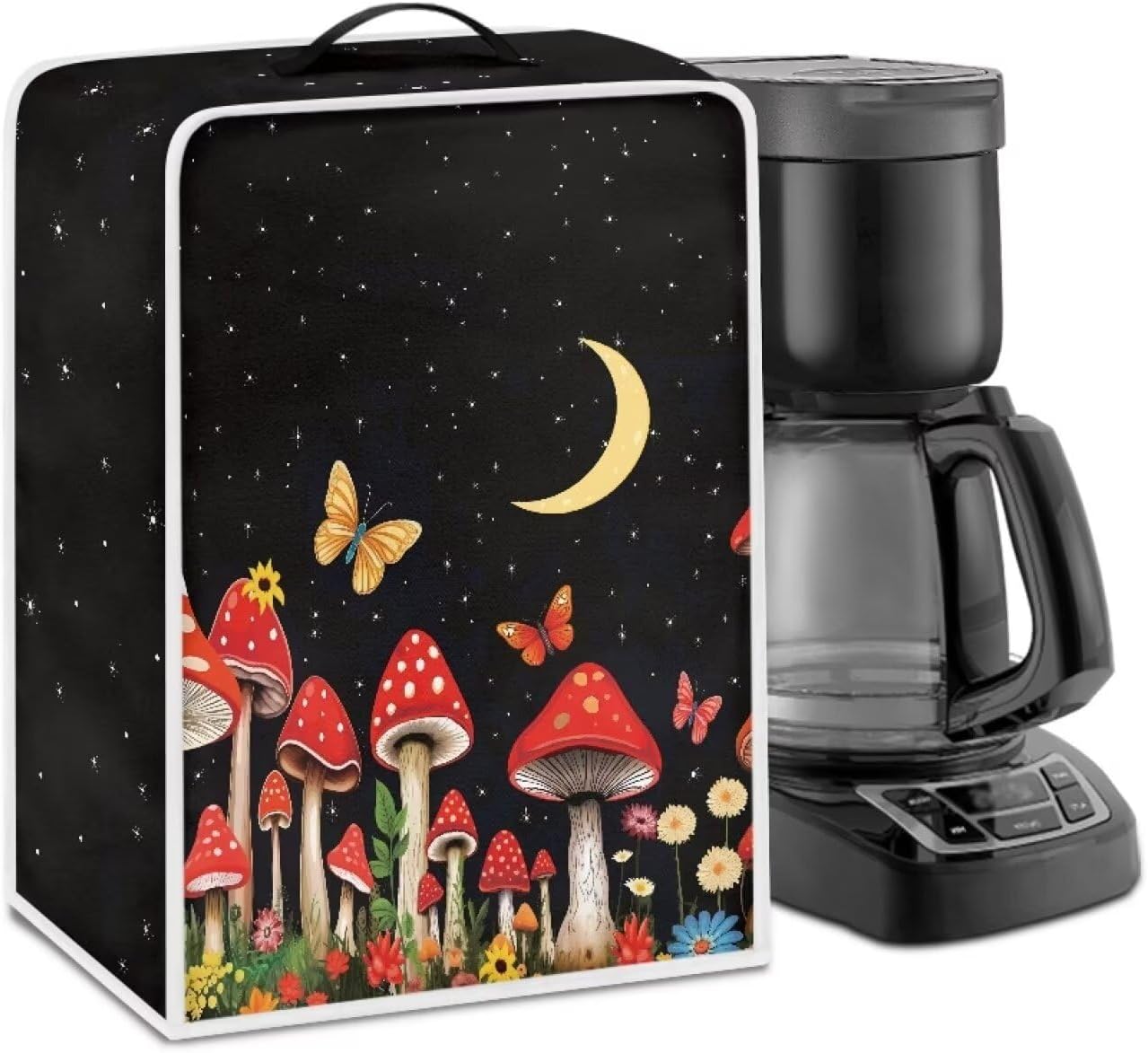 Moon Mushroom Coffee Maker Cover, Stain Resistant Washable Cover with Handle for Kitchen Appliance Protection