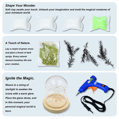 DIY Mushroom Lamp Kit – Handmade Mushroom Night Light with Glass Dome, Terrarium-Style Jungle Atmosphere Night Light with Faux Moss & Wooden Base for Bedroom, Home Decor, Gifts for Women & Kids