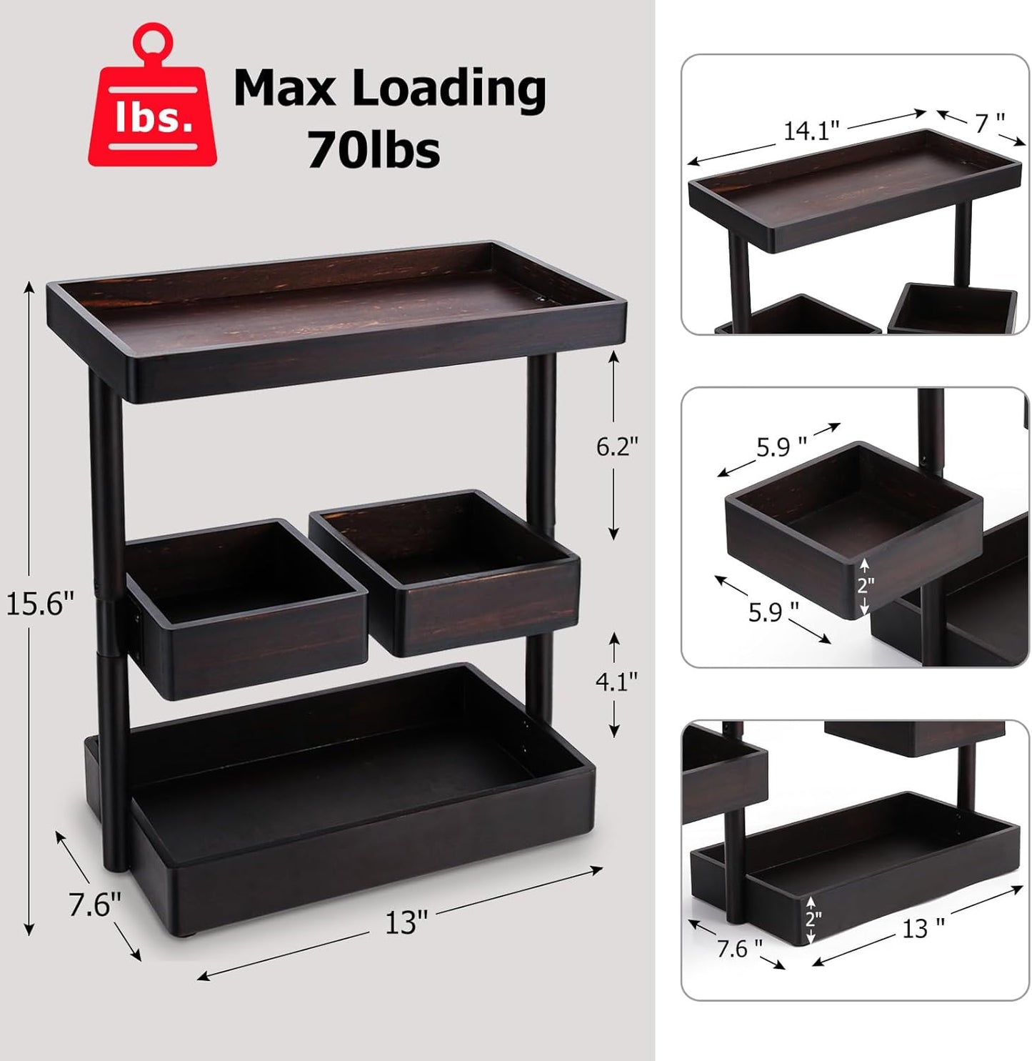 Bathroom Counter Organizer, 3 Tier Rotating Vanity Storage Cabinet, Wooden Cosmetic Holder for Countertop, Kitchen