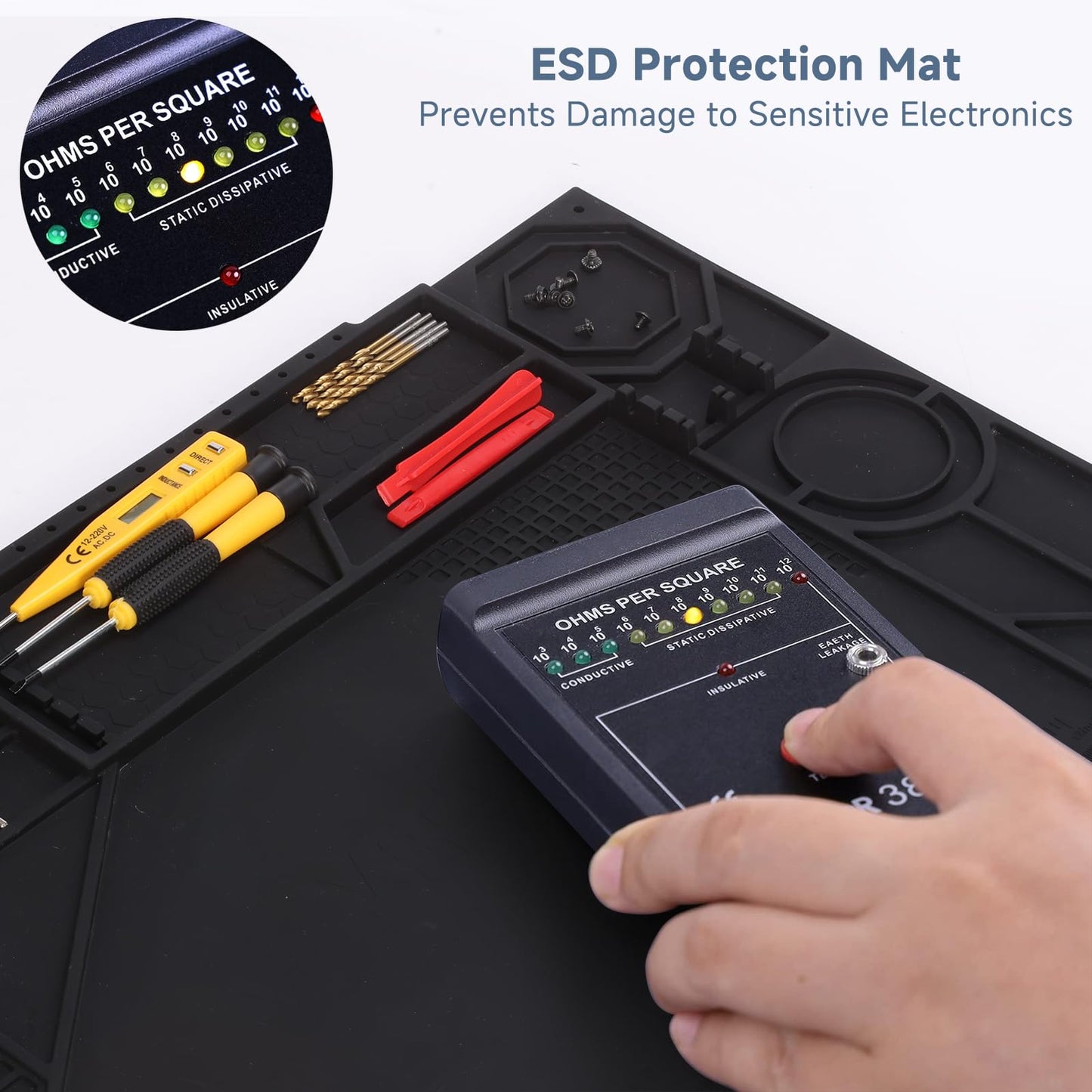 VECO-T Silicone Soldering Mat with Soldering Stand, 20x14 Inch ESD Anti Static & 932°F Heat Resistant Workbench Mat for Electronics Repair, PCB, Phone, Watch, PC Building