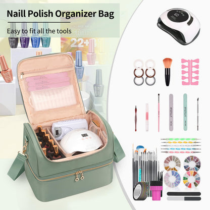 Nail Polish Organizer Case, Nail Supplies Storage Box Holds 45 Bottles Nail Polish & Nail Lamp, Travel Nail Tech Carrying Case, Nail Kit Bag For Nail Stuff & Manicure Tools