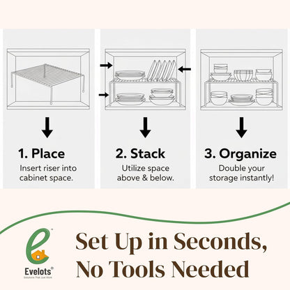 4 Pack Counter Evelots Kitchen Cabinet Wire Shelf Organizer/Rack - Sturdy Metal Shelf Risers - Double Your Space