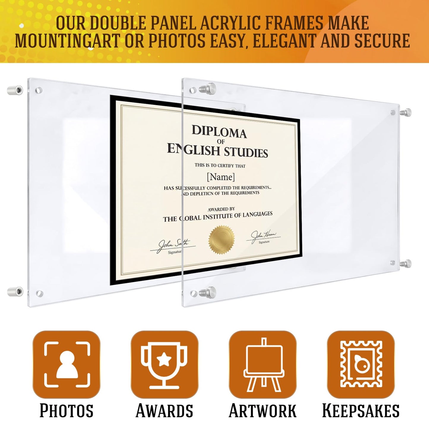Thyle 2026 Graduation Acrylic Diploma Frame 18x22 Floral Business License Frame Wall Mount Floating Certificate Display Set with 50 Dried Flowers, Tweezers & Nano Tape, Ready-to-use(White,Beige)