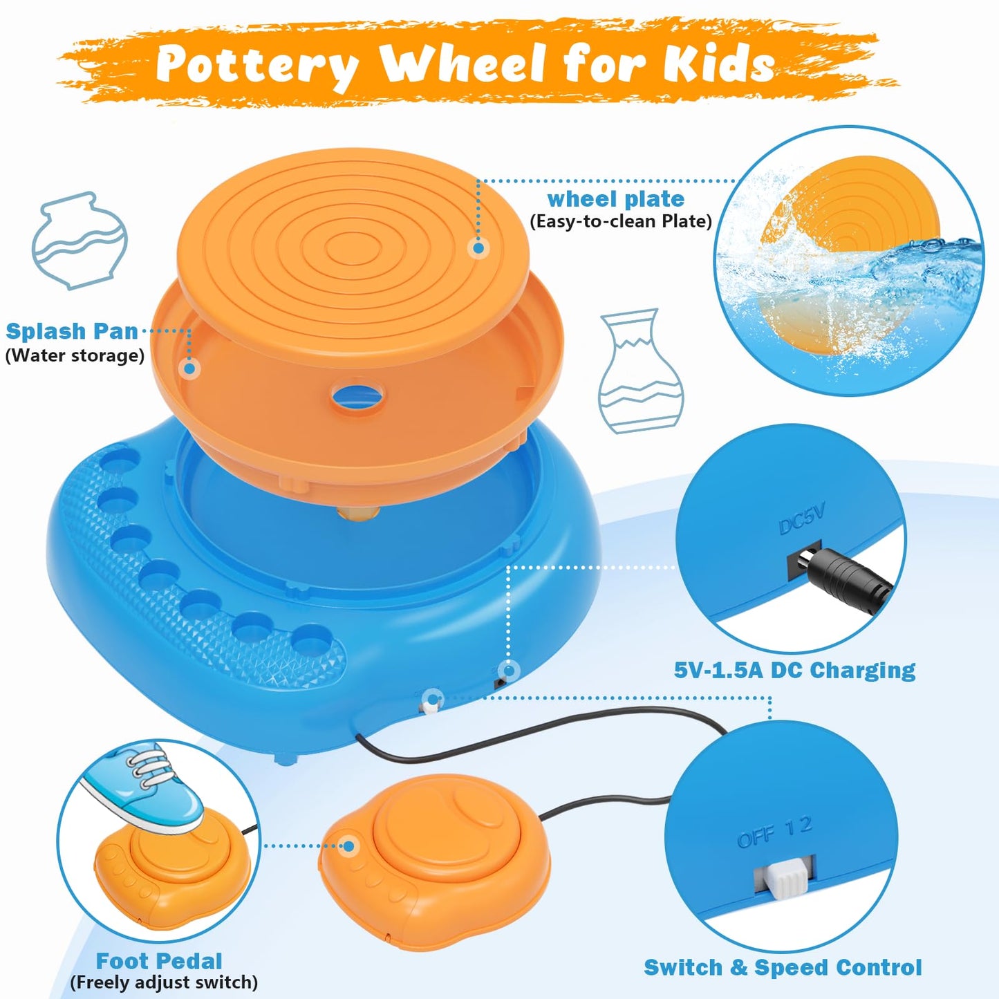 TingingYuli Pottery Wheel for Kids with Clay Kit - Arts and Crafts for Kids Ages 6-8 8-12, Complete Pottery Kit with Air Dry Clay and Painting Tools, Easter Christmas Birthday Gift for Boys Girls