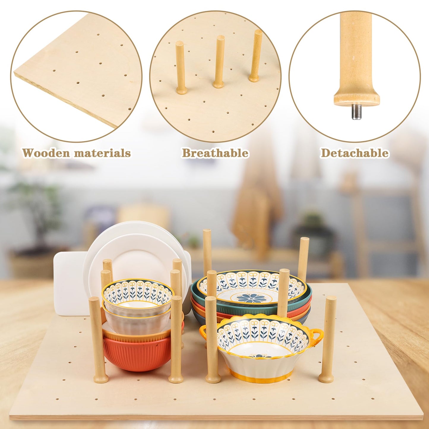 Mezurun Pegboard Drawer Organizer（24×21in） Peg Board for Drawers,Peg Board Drawer Organizer Kitchen Pegboard Divider Adjustable Trimmable，15PCS Wood Wooden Peg