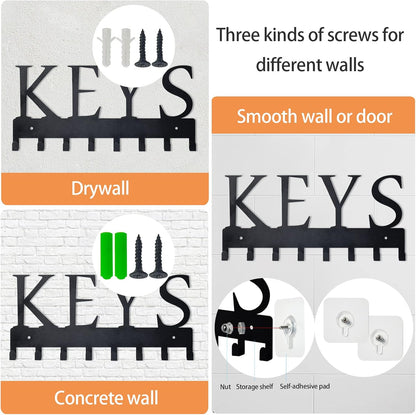 HappyHapi Key Holder Wall Mount, Metal Decorative Key Organizer Rack with 8 Hooks for Home, Matte Black