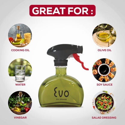 Evo Oil Sprayer Glass, Non-Aerosol for Olive, Cooking Oils, and Vinegars, Yellow, 6-Ounce Capacity