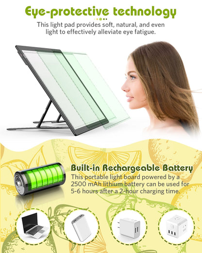 A3 Light Board for Diamond Painting, Rechargeable Battery Light Pad, Magnetic Tracing Light Box, Ultra-Thin Copy Board with 3 Colors& 6 Levels Adjustable Brightness for Drawing, Sketching, Animation