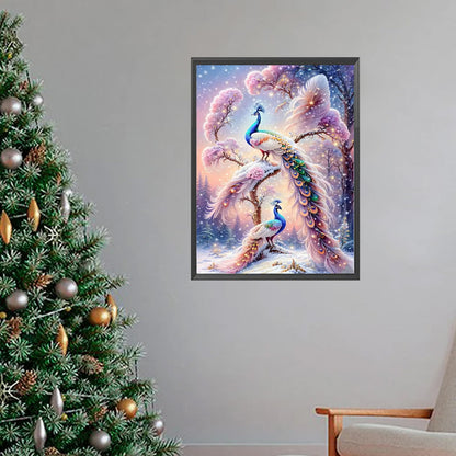 Diliart Pink Peacock DiamondPainting Set - 5D Full Diamond DIY Gem Art for Beginners - Sparkling Rhinestone Diamond Art Crafts Set - Relaxing Hobby for Home Wall Decor - Christmas Gift 12x16 Inch