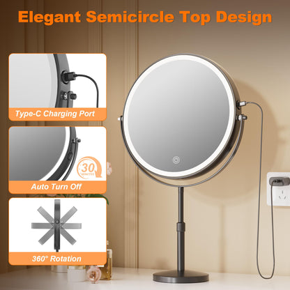 Hasipu 10” LED Makeup Mirror with 7X Magnification - Rechargeable Vanity Mirror, 3 Color Modes, Touch Control, 360° Rotation & Adjustable Height