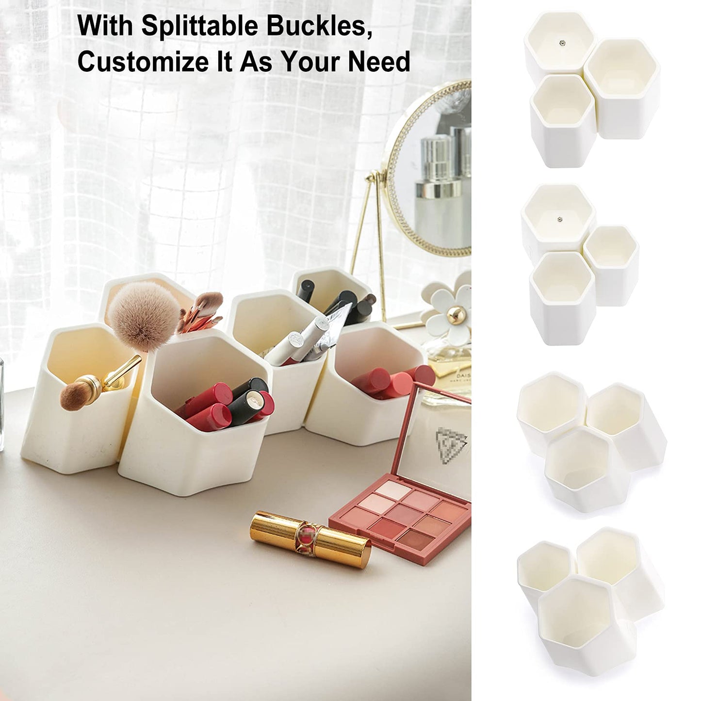 BTSKY Hexagonal Creative Pen Holder, Pen Container, Brush Pot, Combination Desktop Storage Organizer, Creative Hanging Planter Holder Multifunctional Wall-Mounted(White)