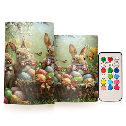 ALAZA Happy Easter Rabbit Egg Tulip Flowers Flickering Flameless Candles Battery Operated with Remote Timer,Tea Light Candles LED Pillar Votive Candles Set of 2 for Outdoor Indoor Decorations16