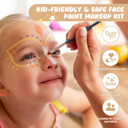 Pintada 54 Color Face Painting Kit for Kids - Non Toxic Water Activated Face Paint Palette with Stencils, Brushes, Gems & Book. For Halloween, Carnival, Party; Costume Makeup for Creative Activities