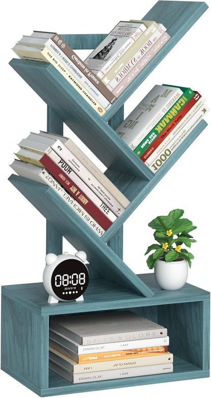 Shelf,5 SHEEPAM Small Tree Book Tier Black Tree Bookshelf,Blue Desktop Bookcase,Modern Desk Display Storage