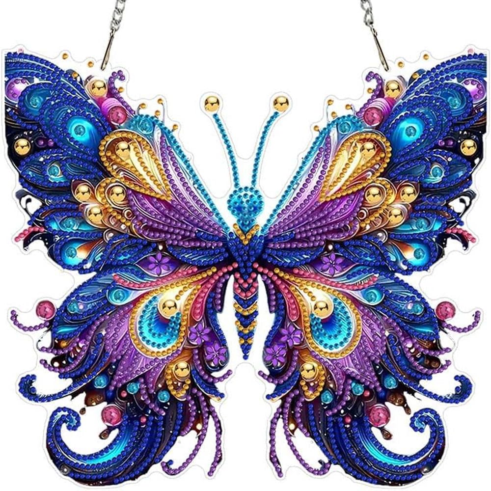 Butterfly Hanging Diamond Art Kits for Adults Pendant Butterfly, Special Shaped Crystal DIY Diamond Painting Kit, Acrylic Board Flower Pendants Double Sided, Home Decor