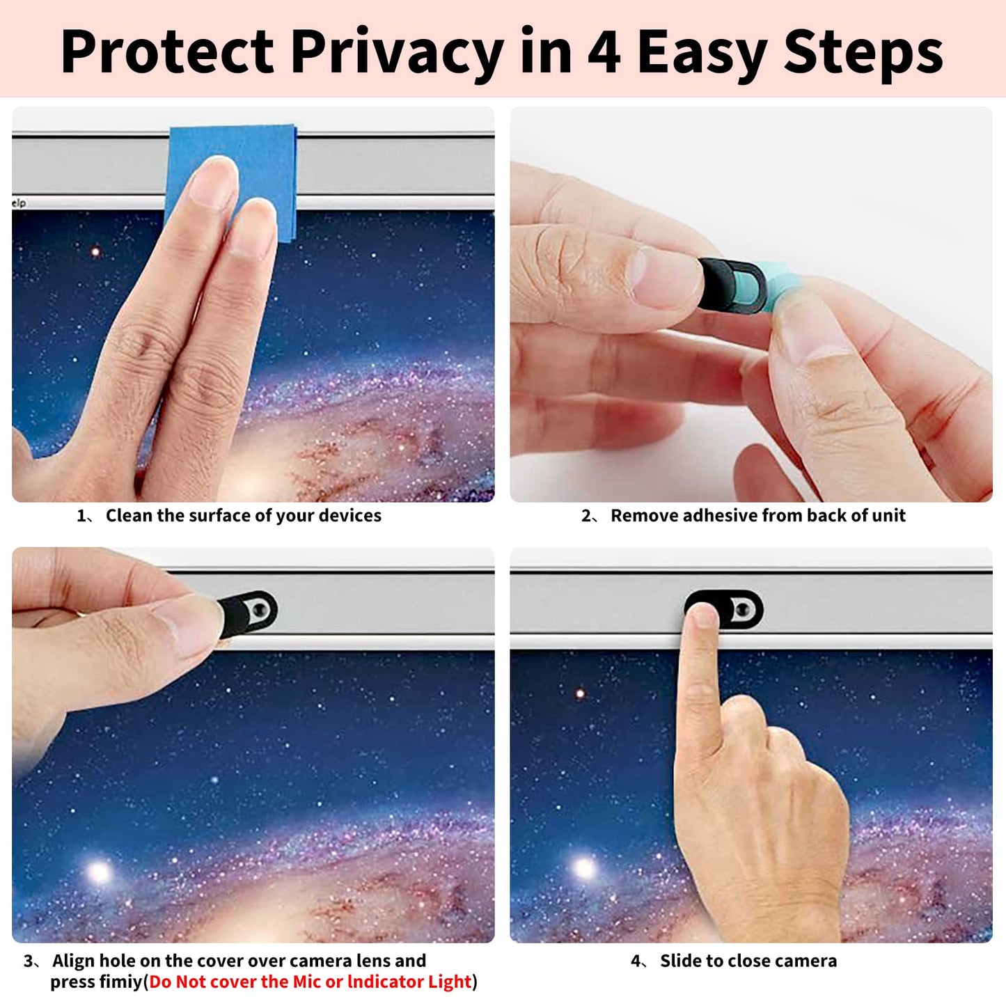 Laptop Camera Cover Slide Cute, Ultra Thin Webcam Cover for iPhone iPad MacBook Pro Computer iMac Cell Phone PC Accessories, Camera Blocker Slider, Great for Privacy (3 Small Black+3 Large Black)