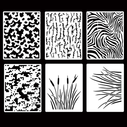 6 Pieces Camo Stencils for Spray Paint, Camouflage Grass Pattern Stencils Templates Reusable Digital Camo Paint Stencil for Boat DIY Crafts (Camo)