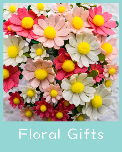 BAZIMA DIY Felt Flower Art Craft Kit, DIY Daisy Bouquet Kit, Floral Gifts, Beginner Craft Kit, Arrange Pre-Cut Flowers and Foliage