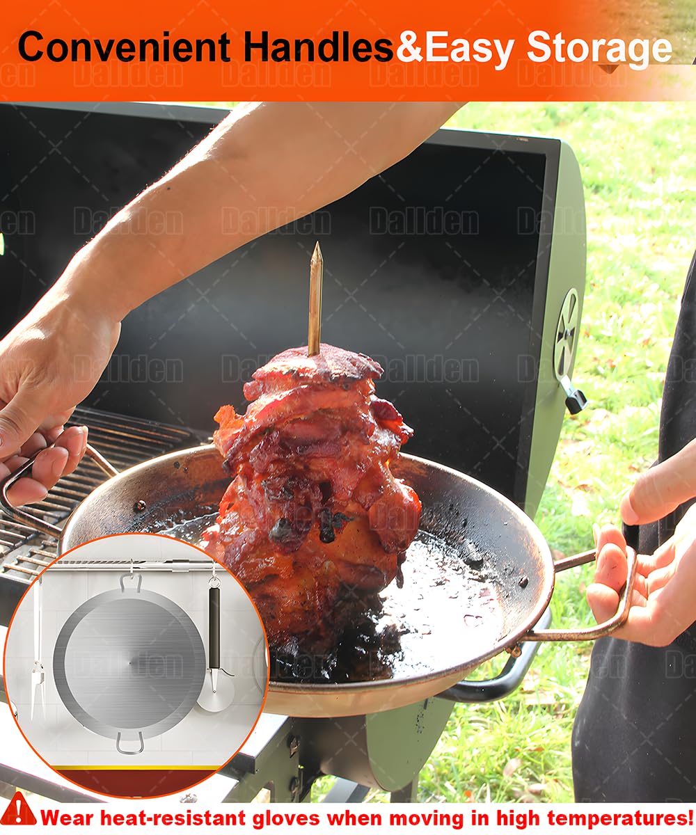 Dallden BBQ Vertical Skewer-Al Pastor Skewer Vertical Rotisserie Vertical Spit Stand for Tacos Al Pastor, Shawarma, Gyros- BBQ Grilling Accessory with 3 Removable Spikes (8”, 10" and 12”)