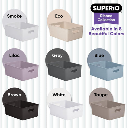 Superio Ribbed Collection - Decorative Plastic Open Home Storage Bins Organizer Baskets, Lilac Purple (Set of 3) 1