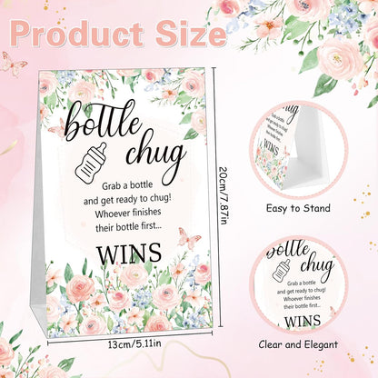 20 1 TrelaCo Bottle Chug Baby Shower Game Pcs Baby Bottles Shower Favor with Flowers Theme Sign for Gender Reveal Party