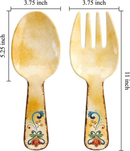 Supreme Housewares 2-Piece Salad Server Set - 10.75 Inch Melamine Spoon and Fork, Tuscany Design
