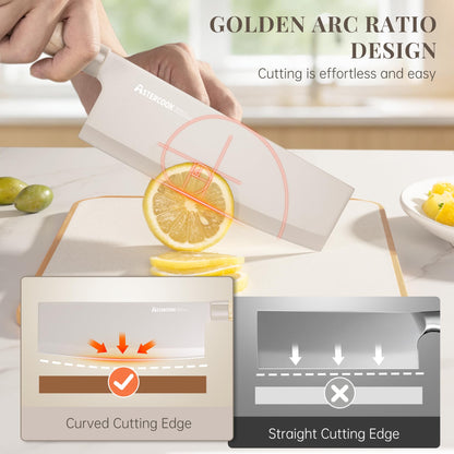 Astercook Knife Set, 6-Piece Kitchen Knife Set with Block, High Carbon Stainless Steel Ultra Sharp Kitchen Knives, Wood Grain Handle, Dishwasher Safe Knife Block Set, Khaki, Mothers Day Gifts