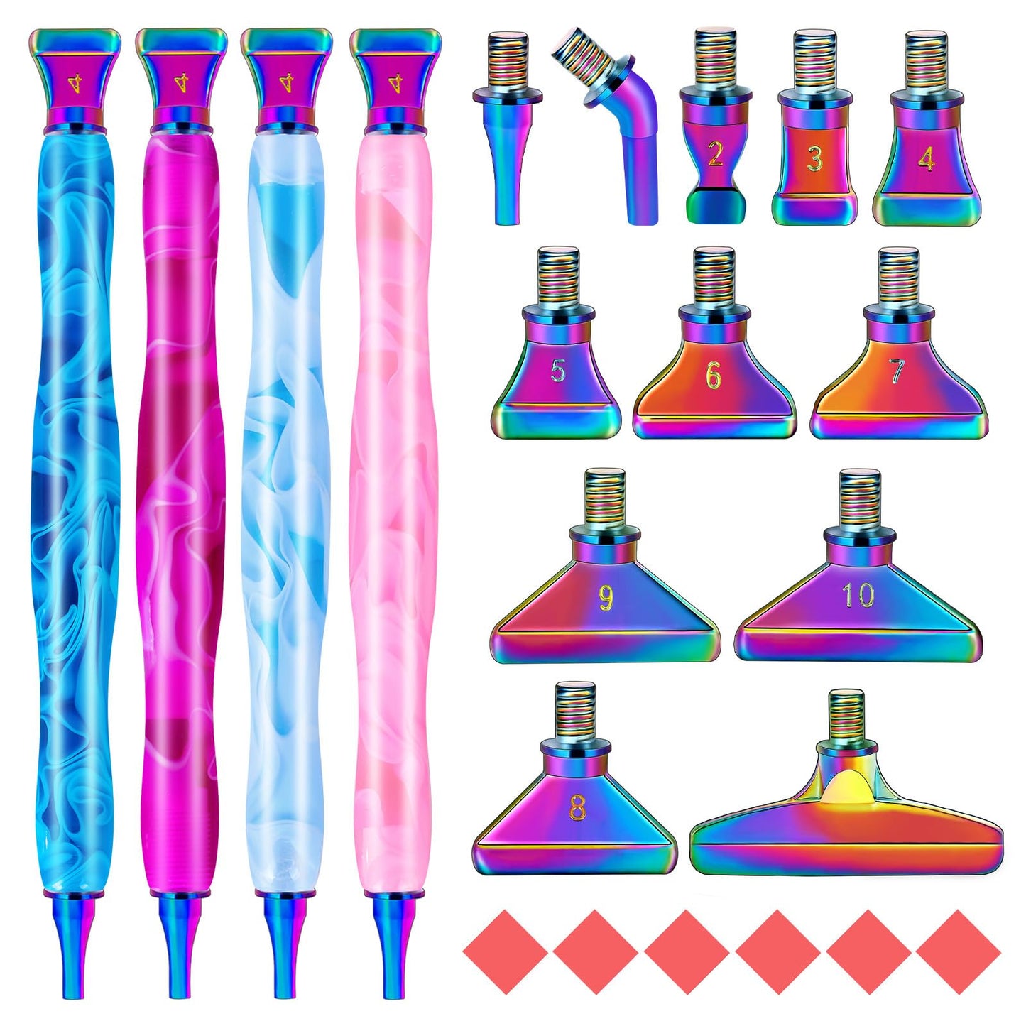 DoreenBow 28Pcs Diamond Art Painting Tools - 4 Diamond Art Pens, Metal Rainbow Tips Kit, Stainless Screw Thread Tips, Ergonomic Accessories for Adults with 12 Clay, Rainbow