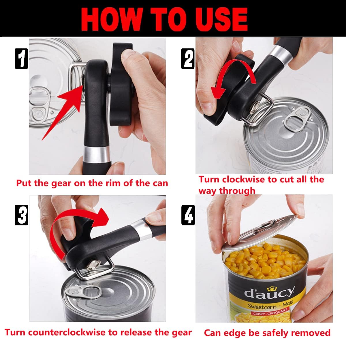 AWON Manual Can Opener for Kitchen Safety, No Sharp Edges, with Bottle Opener Set for Arthritis Camping