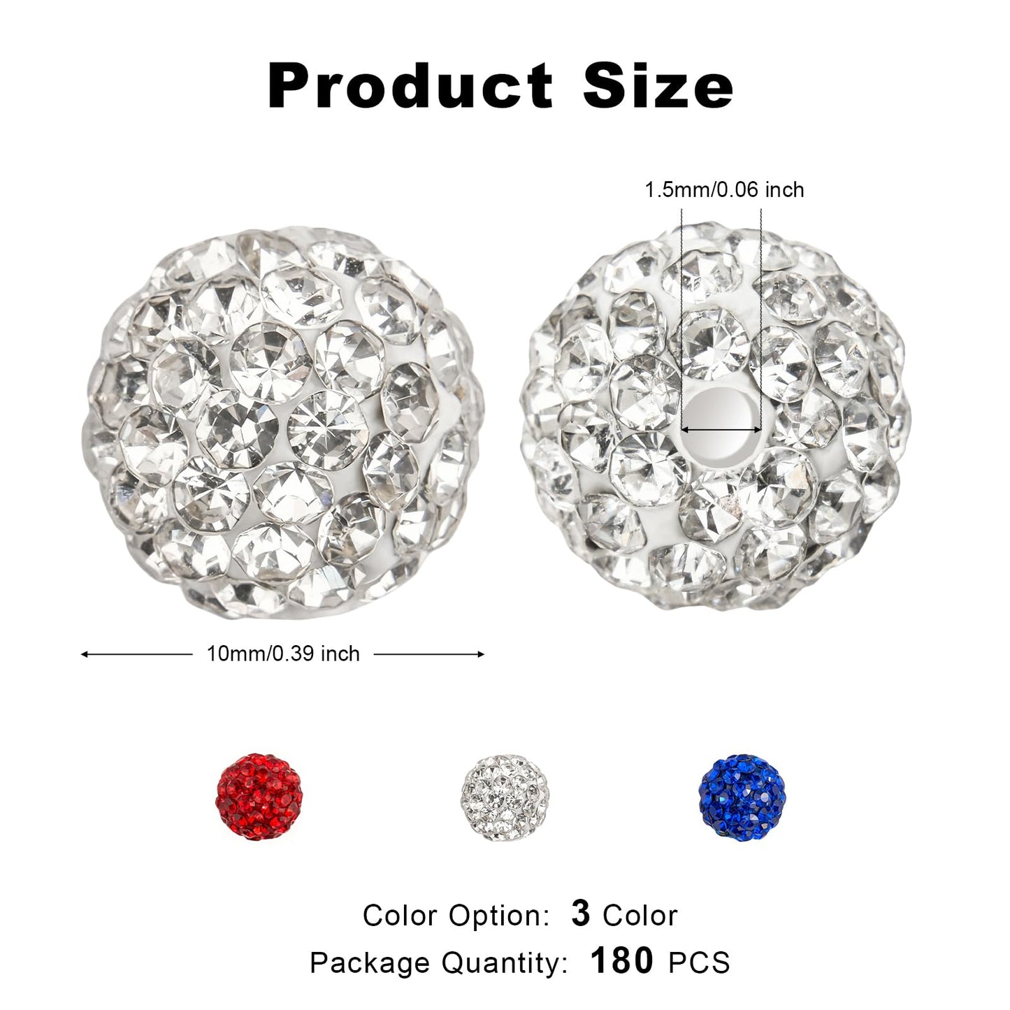 YONOVO 256Pcs 10mm Rhinestone Beads Kit for Jewelry Making, 3 Colors Round Disco Ball Sparkly Beads with Cross Charms and Accessories for DIY Baseball Necklaces Bracelets Earrings